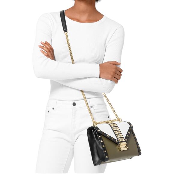 Michael Kors Whitney Studded Colorblock Leather Convertible Shoulder Bag - Picture 2 of 13